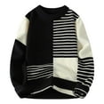thumbnail image 1 of MIASHUI Chandail à Col Rond pour Homme à Rayures à Blocs de Couleur Tendance Mode Manches Longues Chandail Confortable Noir,TTG, 1 of 4