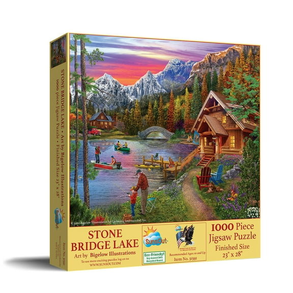 SUNSOUT INC - Stone Bridge Lake - 1000 pc Jigsaw Puzzle by Artist: Bigelow Illustrations - Finished Size 23" x 28" - MPN# 31591