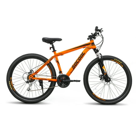 SOCOOL Adult Mountain Bike, 26 Inch Wheels, 21 Speed Shimano, Stainless Steel Frame, Hardtail Bicycle for Mens Womens, Suspension Fork and Dual Disc Brake -Orange & Black