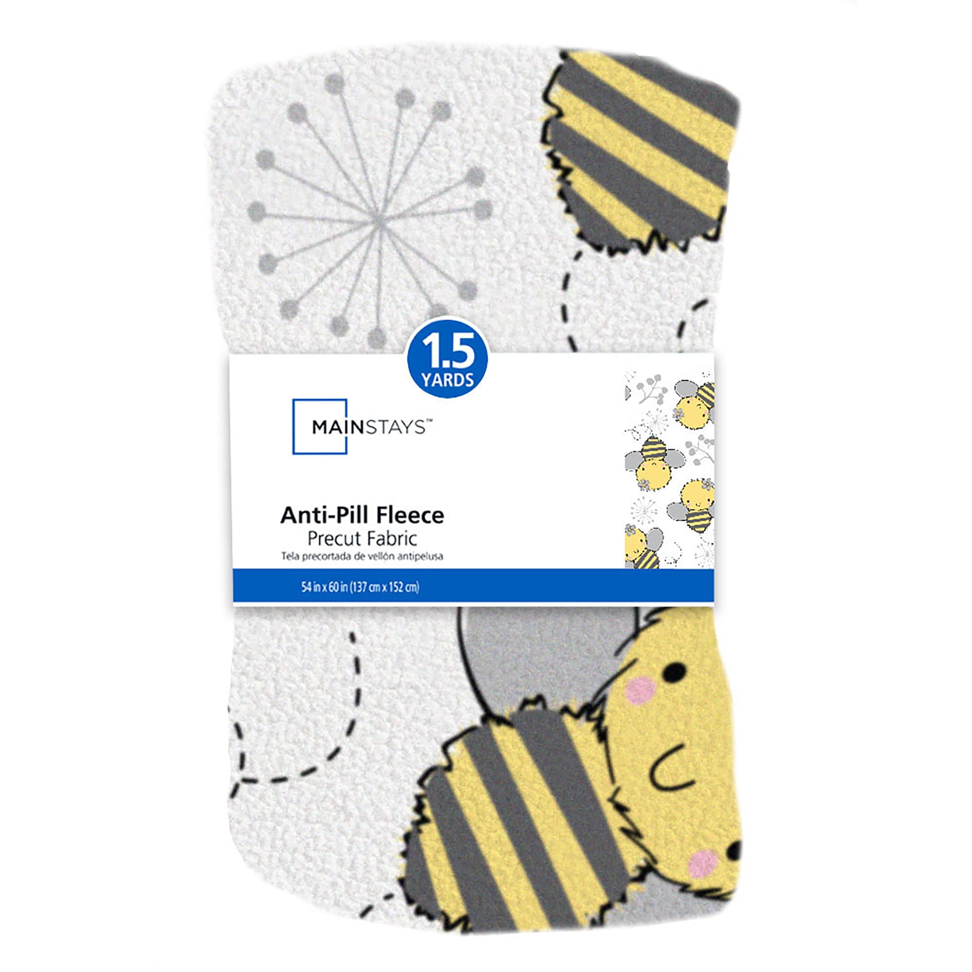 Eugene Textiles, Mainstays Izzy Bee Anti- pill Fleece 60' x 1.5 yd 100% Polyester Pre-cut Fleece Fabric, Pink , crafted for time saver, no sew blanket project