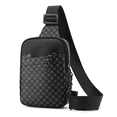 thumbnail image 1 of Bolso Bandolera De Cuero Impermeable Con Estampado De Cuadro Lab.G, Gris NEGRO, 1 of 5