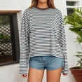 thumbnail image 2 of RMGVDSD Women's Tops T Shirts Long Sleeve Striped T-Shirts Color Block Loose Fit Round Neck Tee Shirt Comfortable Everyday Wear Versatile Tee Blouse, 2 of 4