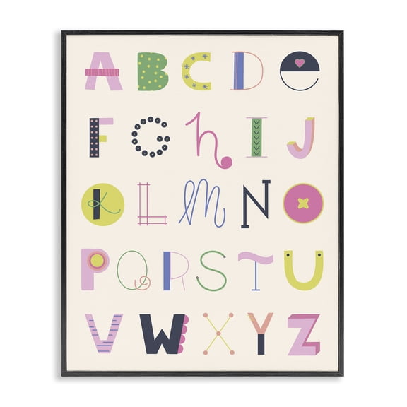 Stupell Industries Eclectic Alphabet Letters Typography and Symbols Painting Black Framed Art Print Wall Art, 11 x 14