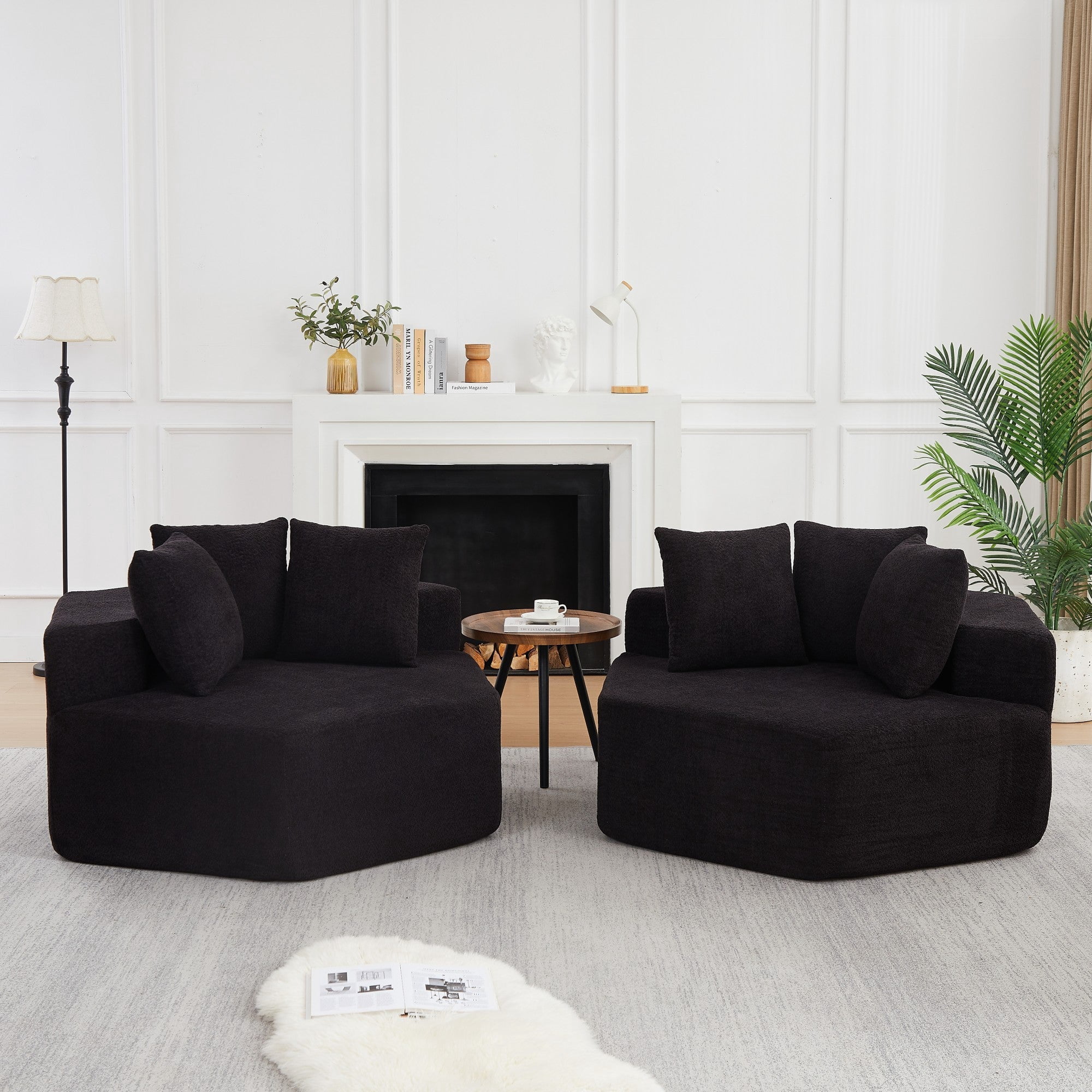 Sailvan 2PCS 54" Modern Hexagonal Modular Lounge Chair, Chenille Circular Sofa with Pillows, Modular Seating for Living Room & Bedroom Black