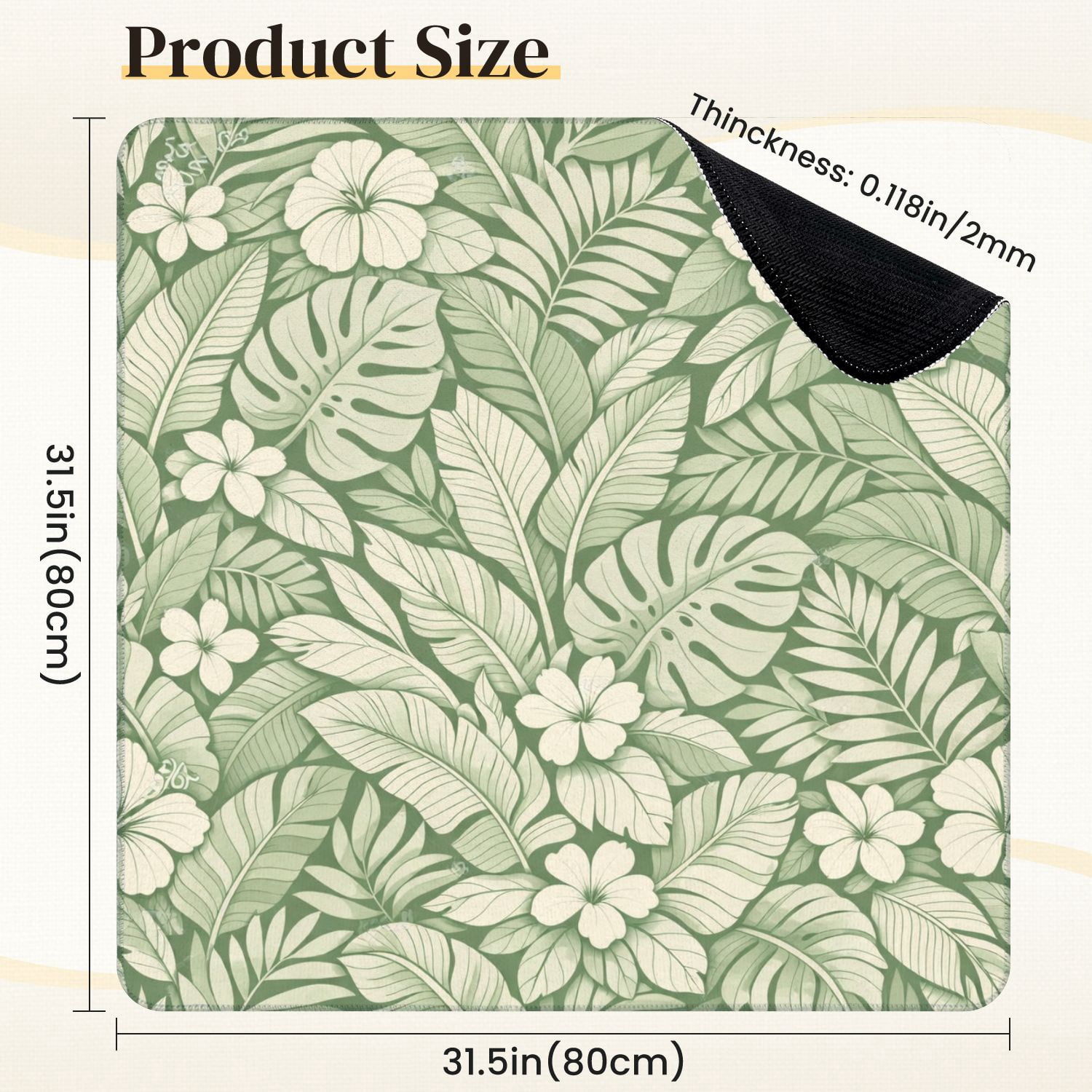 Mahjong Mat 31.5" x 31.5" Seamless tropical palm leaves green Anti-Slip and Noise Reduction Symmetry Design Mahjong Tiles Table Cover for Dominoes Poker Card Board and Tile Games