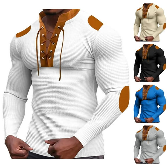 UVEASISHA Mens Long Sleeve Waffle Tee Slim Fit Button V Neck T-Shirts Solid Color Casual Business Tops for Men Muscle Fitness Pullover Tees Knit Henley Shirts Sales Today
