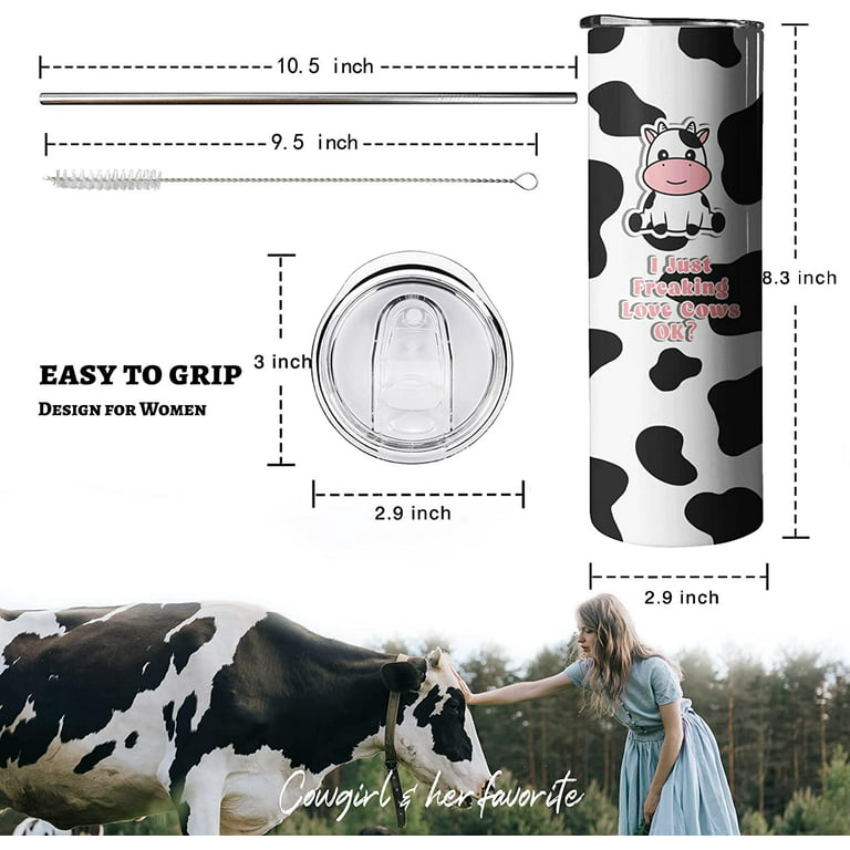 Black White Cow Print Car Leakproof Tumbler, Portable Stainless