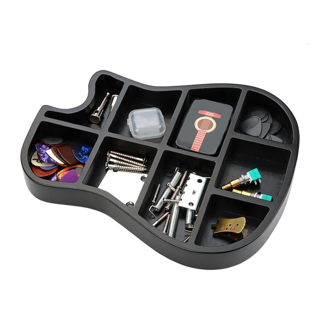 CEORPER Wood Guitar Shaped Picks Holder Case Multi-compartment Picks Storage Box Plectrum Container Guitar Accessories Organizer