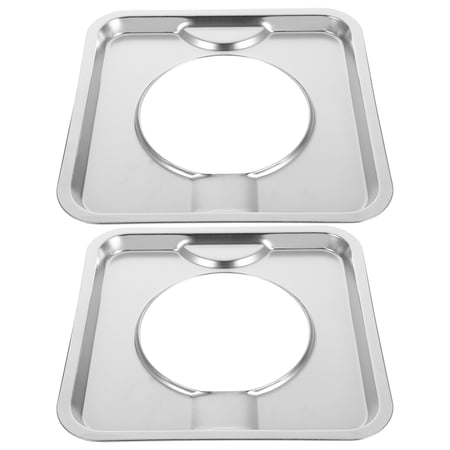 FUTUREORYY Plated Silver Stainless Steel Drip Tray, Heat Resistant, Large Coverage, Removable, Gas Stove 2Pcs