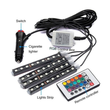 Lcd Cab - 4pcs Car LED Interior Strip Light Neon Music Atmosphere Lights IR Control Remote