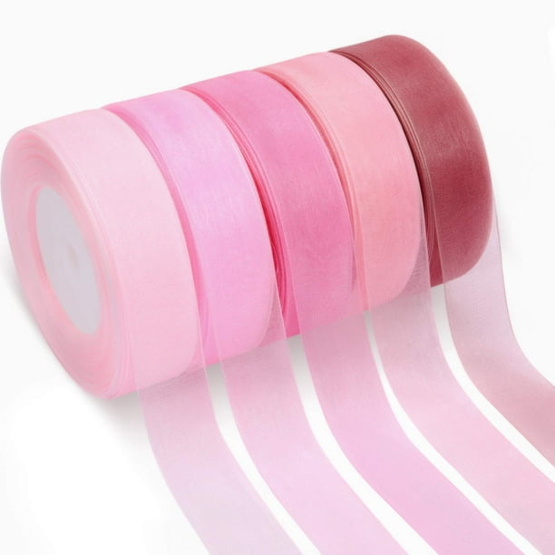 Cinta de organza WILLBOND de gasa transparente, 1 pulgada x 46 m, color rosa empolvado