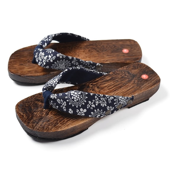 Woman's Japanese Traditional Clogs Geta Sandals,Wooden Slippers Sandals Summer Beach Footwear,Flip Flops Shoes Anti-Skid Floral Mules Slippers Wooden Geta