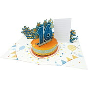 16th WOW Greeting Pop Up 3D Card With Age Number - Personalized With Insert Message Note - 5 x 7 Inches Size - Hard