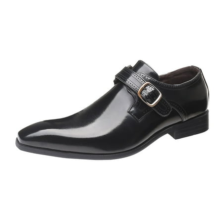 IUJSOY Men s Plain Toe Single Monk Strap Oxford Formal Shoes Slip on Loafer Black 10