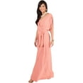 thumbnail image 4 of KOH KOH Long Bridesmaid Formal Short Sleeve V-Neck Full Floor Length Flowy Cocktail Summer Evening Wedding Guest Party Tall Maxi Dress Gown For Women Light Pink Peach Large US 12-14 NT026, 4 of 7