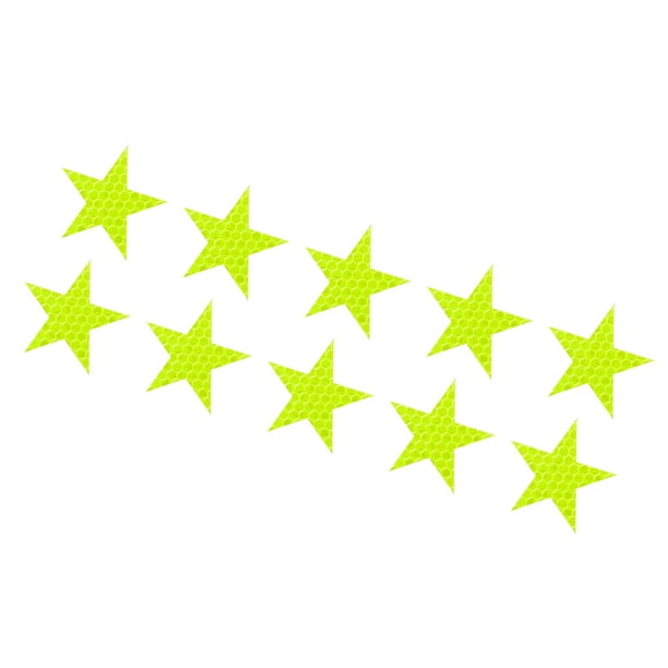 10 Piezas de Calcomanías Reflectantes, Cinta Reflectora en Forma de Estrella de 1.97"x1.89" Universal para Autos, Camiones, Remolques, Impermeable, PET, Amarillo Fluorescente