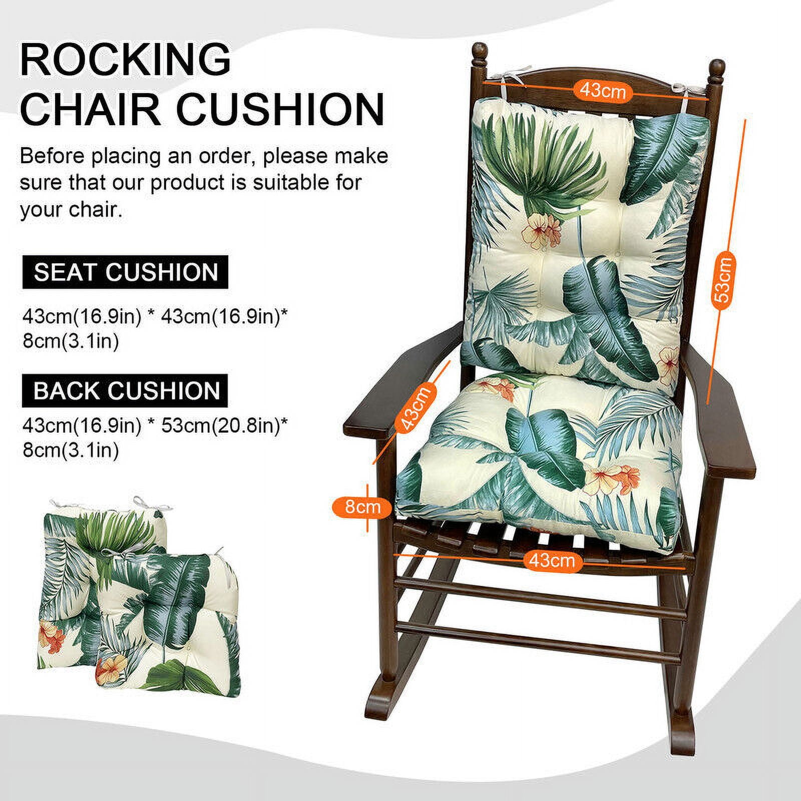 Eurhowing Outdoor Rocking Chair Cushions 2-Piece, Waterproof & Fade Resistant Patio Seat Pads, Non-Slip Replacement Cushions for Adirondack Chair, Hawaiian, 1Pack
