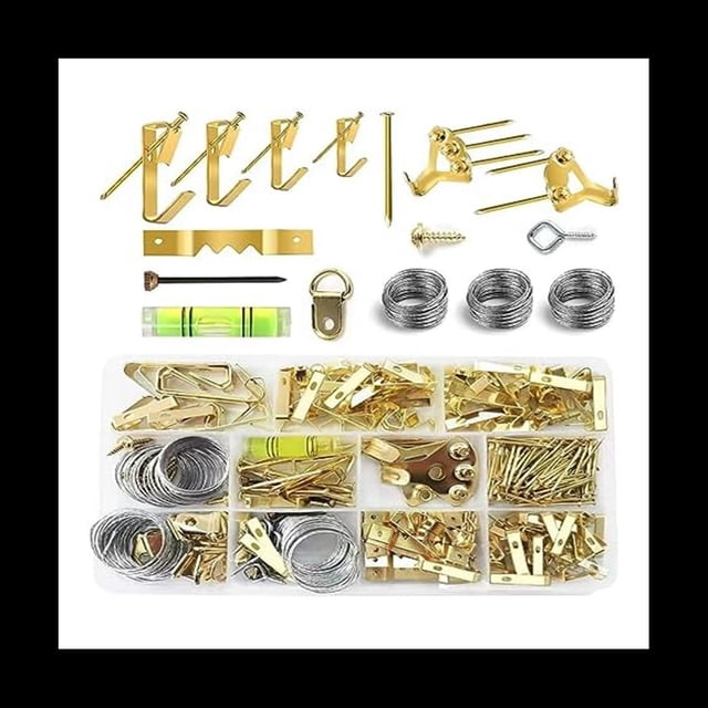 314 Pcs Picture Hanging Kit, Heavy Picture Hanging Hooks for Drywall, Picture Hooks with Nails,Hanging Wire Sawtoothetc,1set * Picture Hanger Set,Gold