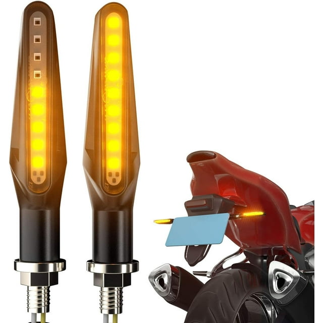 Paquete de 2 luces intermitentes LED universales para motocicleta, homologadas, secuenciales, ámbar, E24