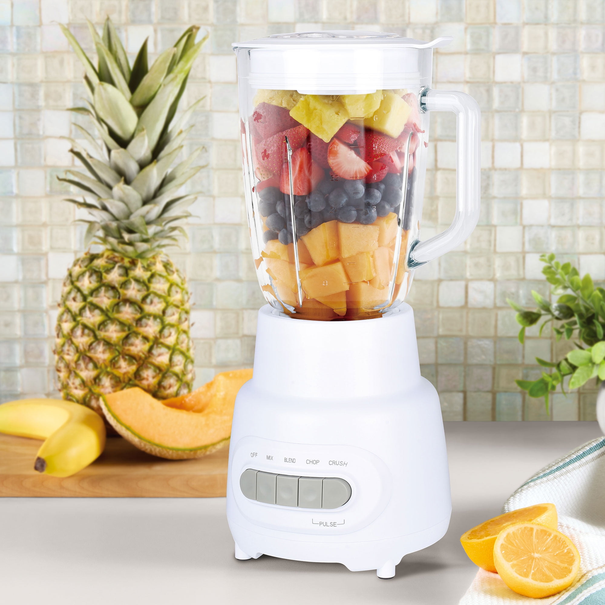 Mainstays Glass Jar 5 Speed Blender with 6-Cup Jar (48 Oz) Capacity, Article White,New