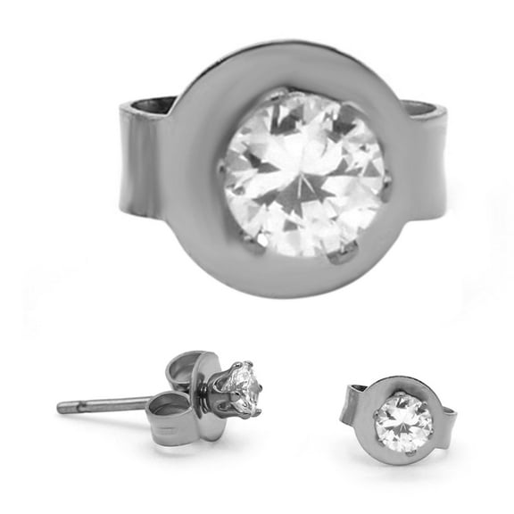 BEBERLINI Women Stud Earrings Cubic Zirconia Silver Stainless Steel Jewelry Round 3 mm