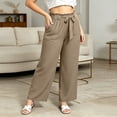 thumbnail image 2 of VEKDONE Plus Size Wide Leg Pants for Women Elastic Waist Drawstring Long Pants Summer Loose Fit Lightweight Daily Office Pants with Pockets Khaki XXXXXL, 2 of 6