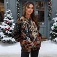 thumbnail image 3 of Yuyamidu Womens Fall Fashion 2025 Long Sleeve Shirts Patchwork Button Up V Neck Sweatshirt for Women Casual Trendy Pullover Teacher Outfits Tops Wolf, Size 2XL, 3 of 7