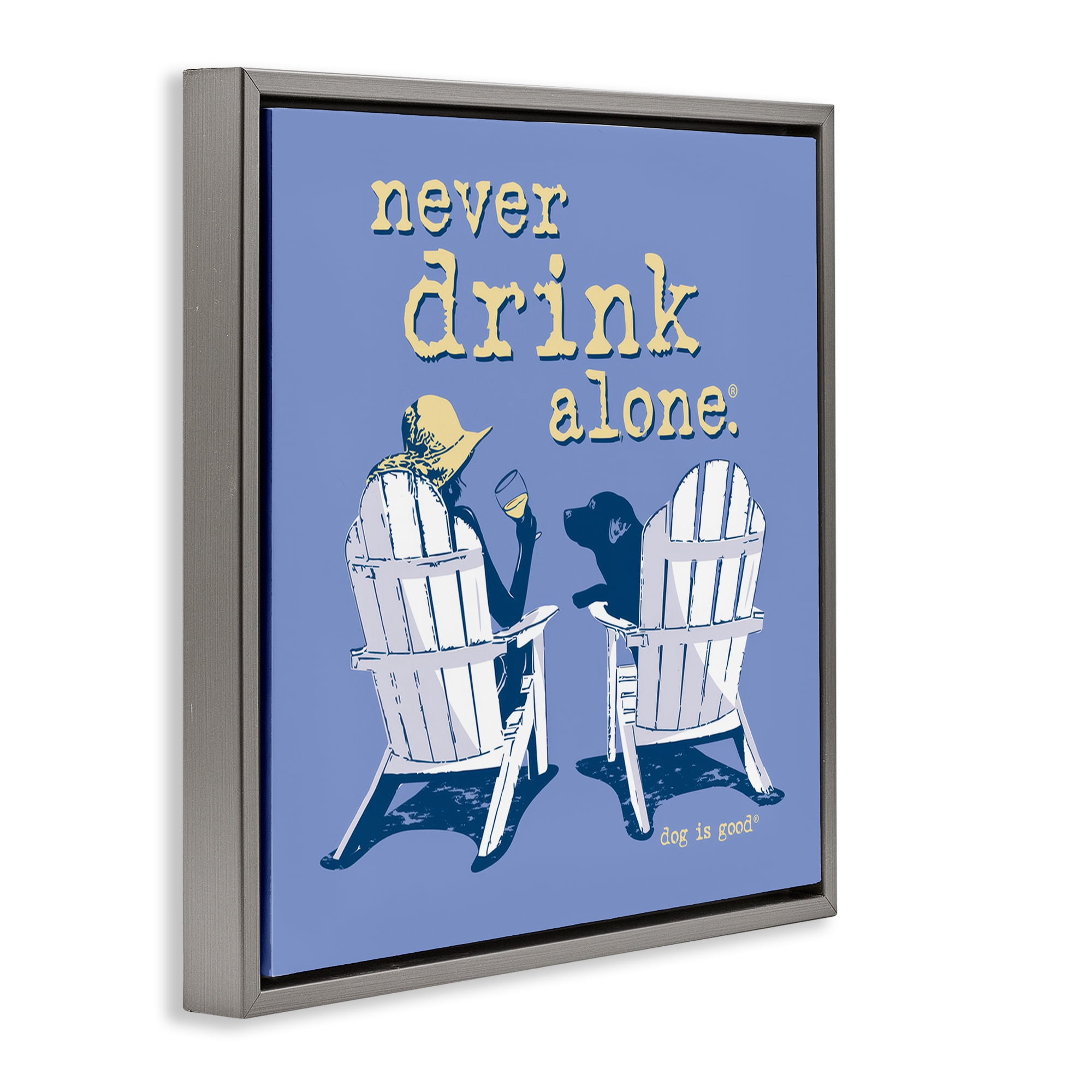 Stupell Industries Girl & Dog Drink Alone Animals Painting Gray Floater Framed Canvas Art Print Wall Art, 25 x 25