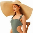 thumbnail image 4 of NAMZI women's oversized beach hat wide brim large sun hat women's soft foldable giant straw hat can be stored UV-resistant summer hat (rose red), 4 of 5