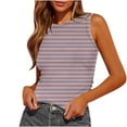 thumbnail image 2 of Homenesgenics Tank Tops for Women under $5 Women's Tank Summer Sleeveless Round-Neck Slim Fitted Blouse Side Ruched Basic Stripe Printed Tees Shirts Pink S, 2 of 5