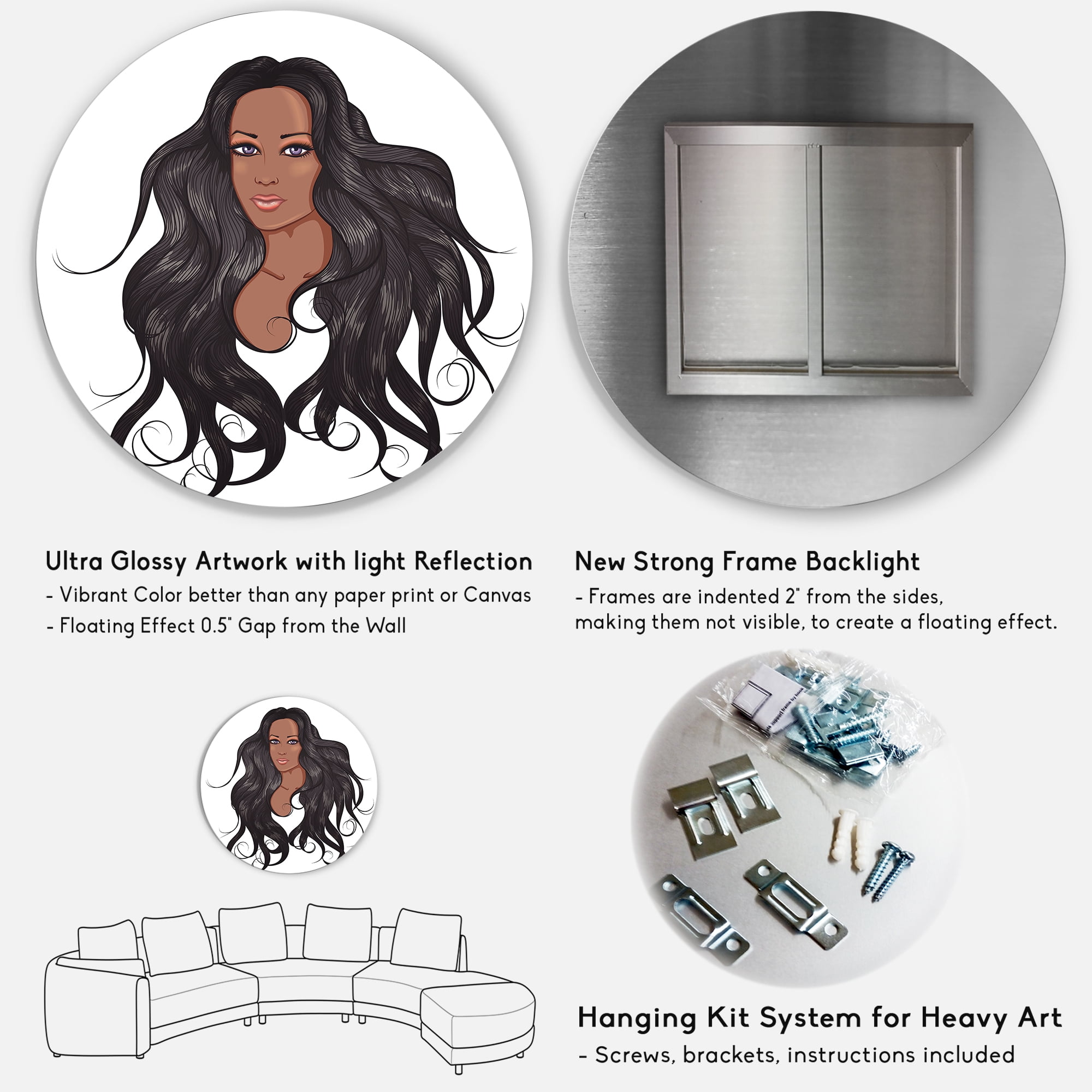 Designart 'Portrait Of Afro American Woman XV' Modern Circle Metal Wall Art 11x11 - Disc of 11