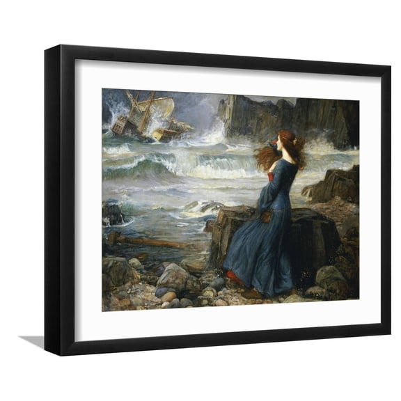 Art.com Miranda, the Tempest, 1916 Giclee Print by John William Waterhouse, Black Frame Wall Art, 21" x 17"