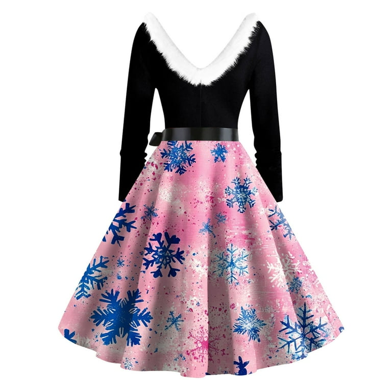 Christmas Dresses for Women Women's Casual And Fashionable Long Sleeved V-neck Print Matching Zipper Dress with Fur and Christmas Tree for Holiday Party,Pink,M - Walmart.com Christmas Dresses for Women Women's Casual And Fashionable Long Sleeved V-neck Print Matching Zipper Dress with Fur and Christmas Tree for Holiday Party,Pink,M - Walmart.com