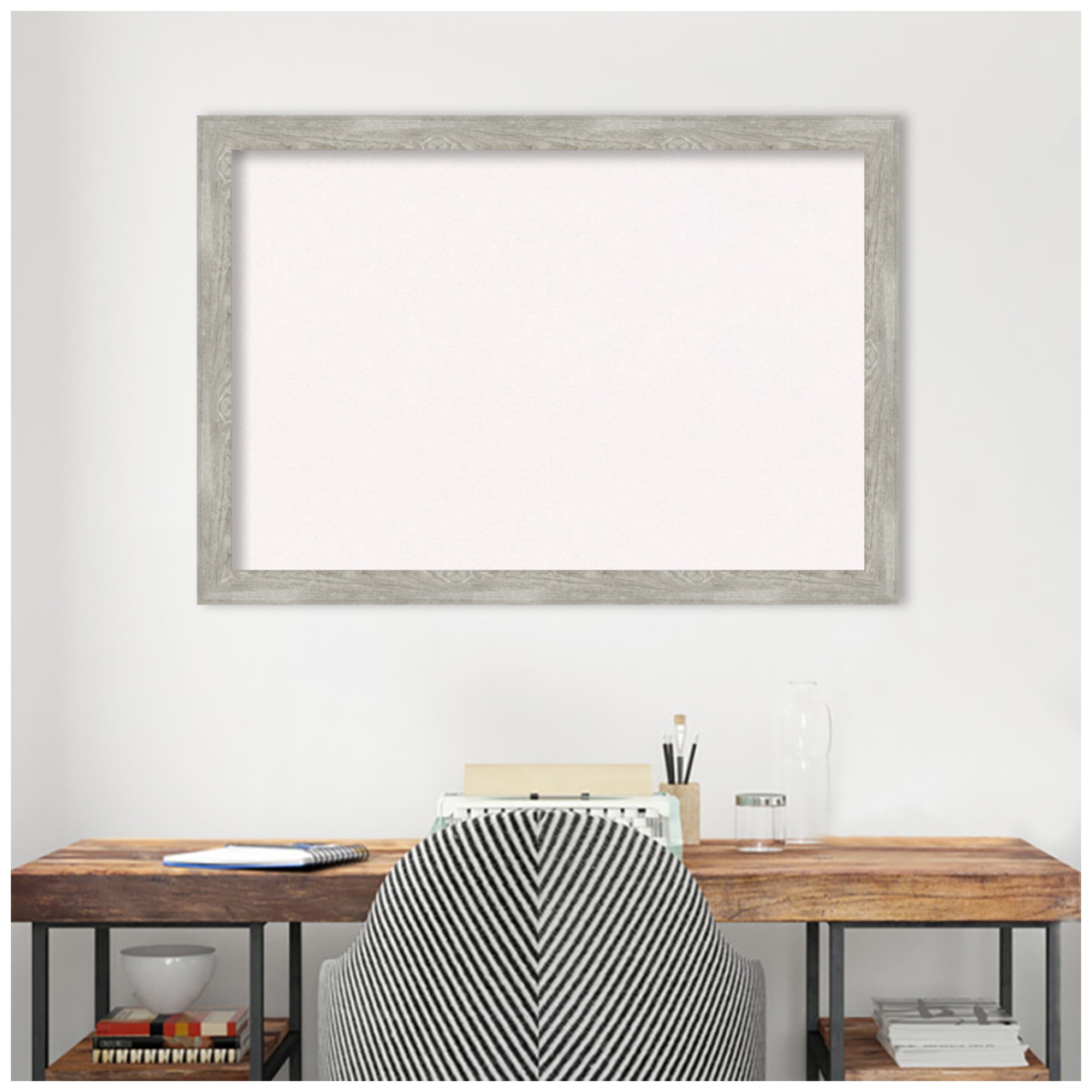 Amanti Art White Cork Board Framed Dove Greywash Narrow Bulletin Board 40 in. x 28 in.