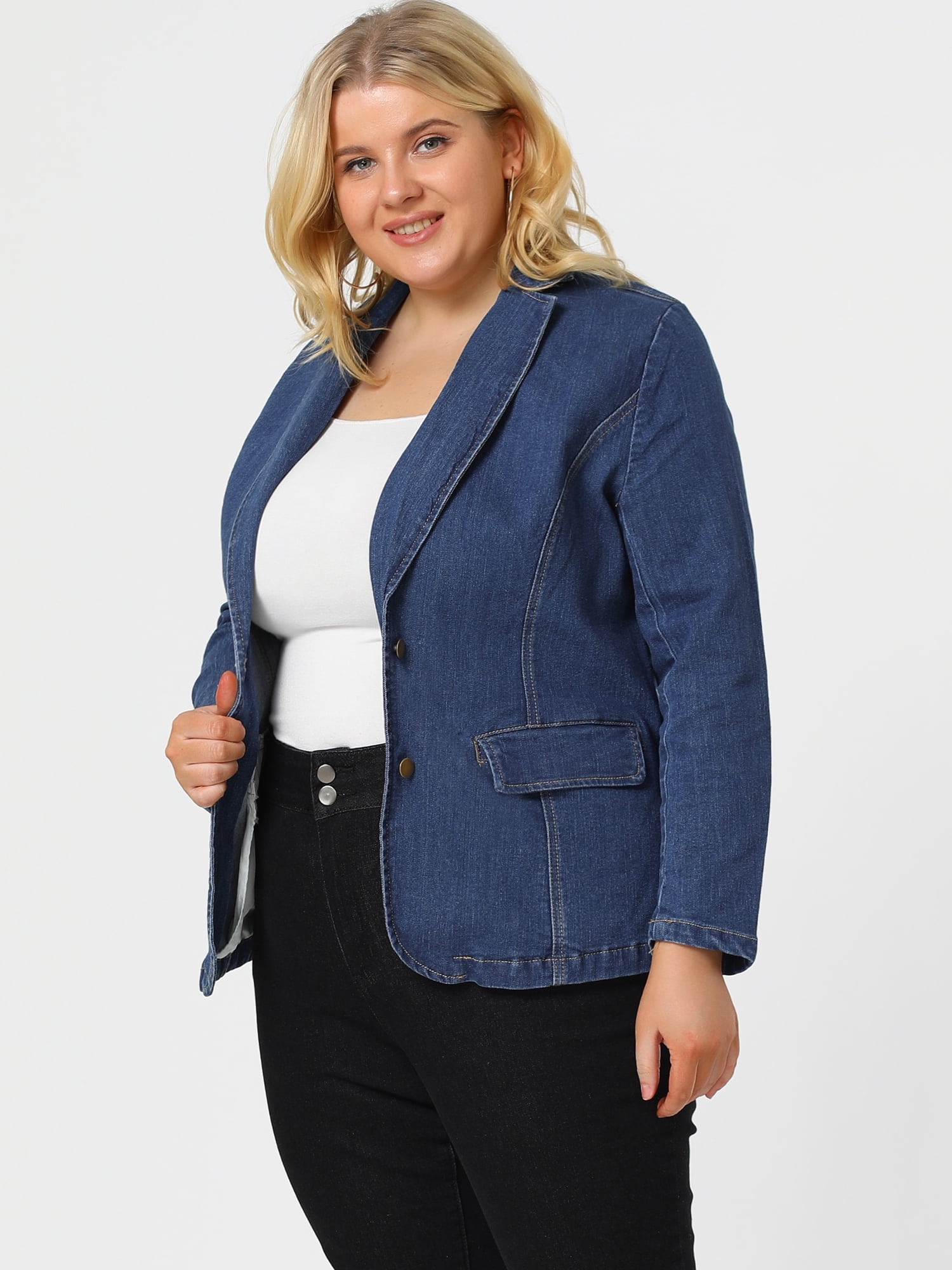 DARING DIVA Women's Plus Size Elegant Lapel Work Jean Blazer Jacket 5X Sky Blue
