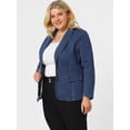 thumbnail image 4 of Women's Plus Size Denim Jacket Notched Lapel Color Block Stretch Blazer Sky Blue 2X, 4 of 6