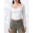 thumbnail image 2 of JYYYBF Women Long Sleeve Crop Tops Solid Color Lace Shirt Casual Pullovers for Club Streetwear Aesthetic Grunge Clothes, 2 of 8
