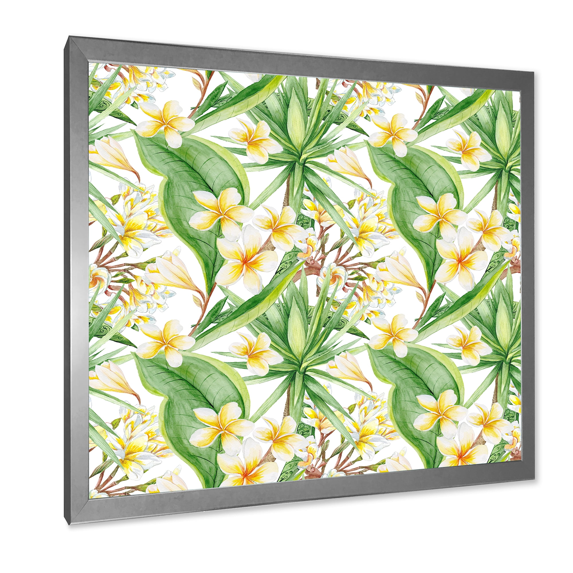 Designart 'Yellow Flowers and Tropical Foliage IX' Modern Framed Art Print