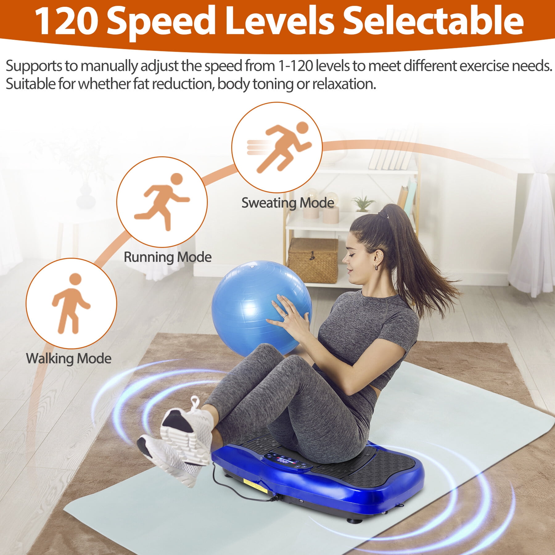 HomGarden Vibration Plate Exercise Machine 120 Levels Full Body Fitness Workout Platform Lymphatic Drainage W/Bluetooth, USB Port, Remote, Blue