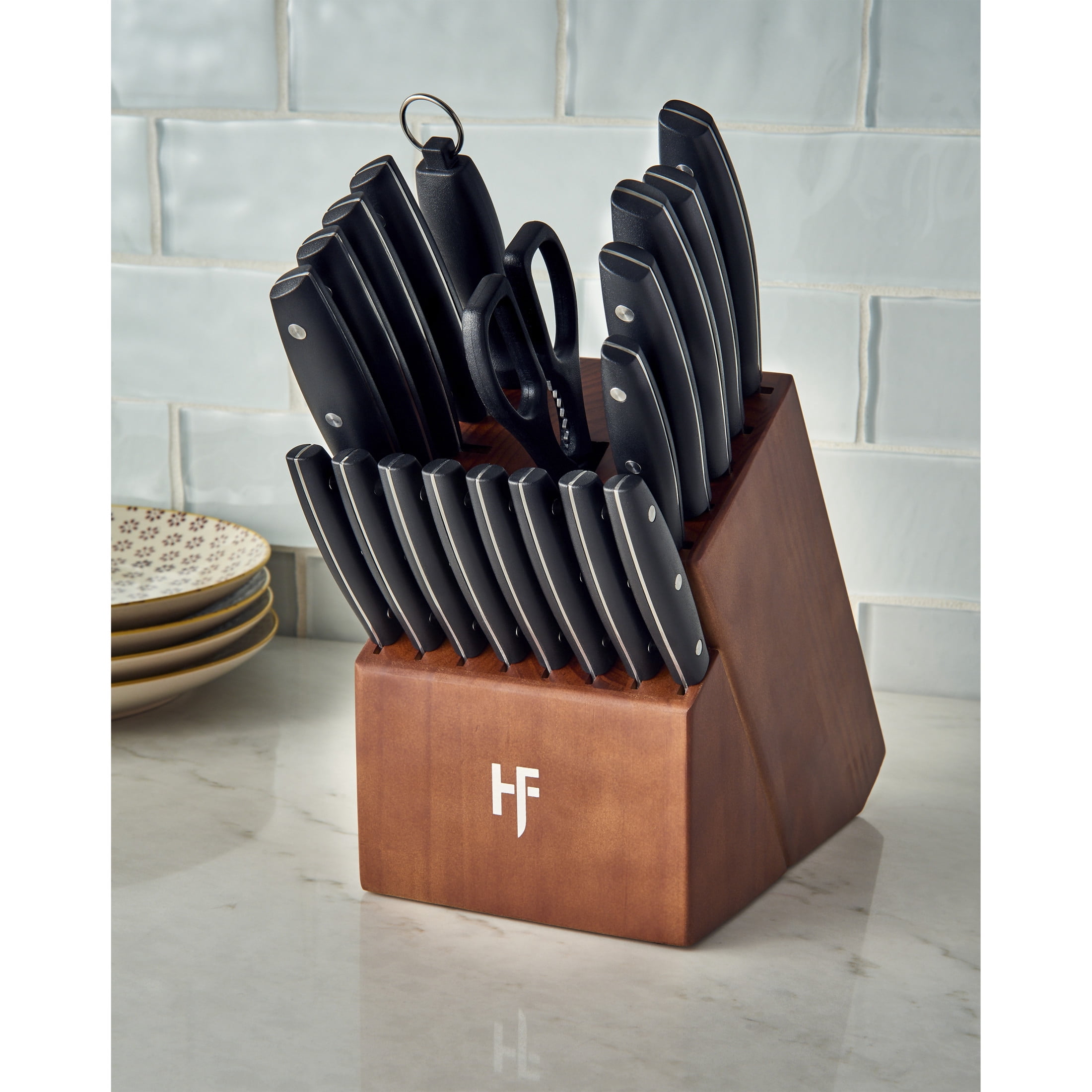 Hampton Forge Atlantis 20-Piece Stainless Steel Kitchen Knife Block Set, Silver