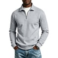 thumbnail image 3 of Mens Quarter Zip Pullover Sweater Lightweight Mock Neck Slim Fit Pullover Knit Casual Polo Sweaters Gray S, 3 of 8