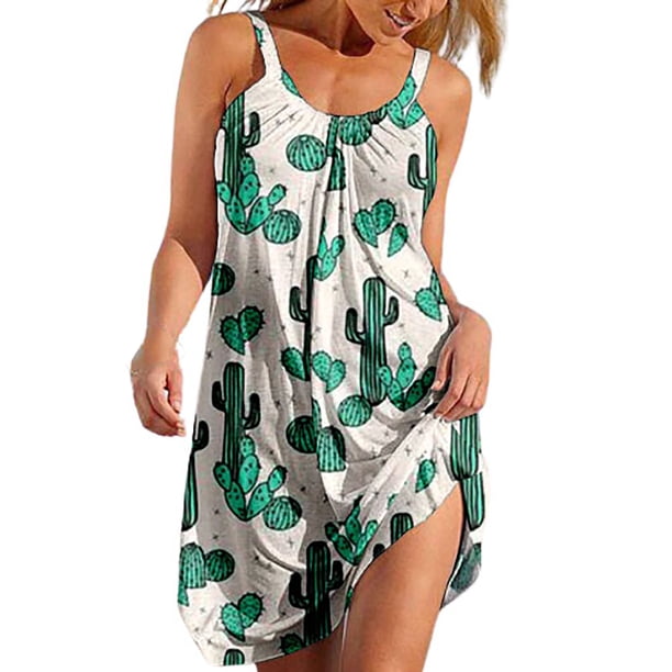 Vestidos de playa para mujer Sexy Hawaiian Tropical Print Sling Mini vestido de verano suelto cómodo Boho Sundress Fridja hjkh1650