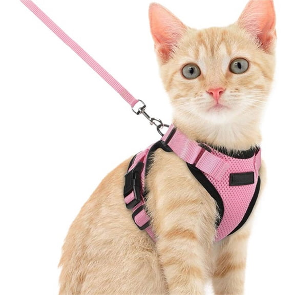 Escape-Proof Cat & Small Dog Harness Vest, Adjustable Breathable Mesh with Leash, Pink Floral Design for Walking, Travel, Comfort Fit