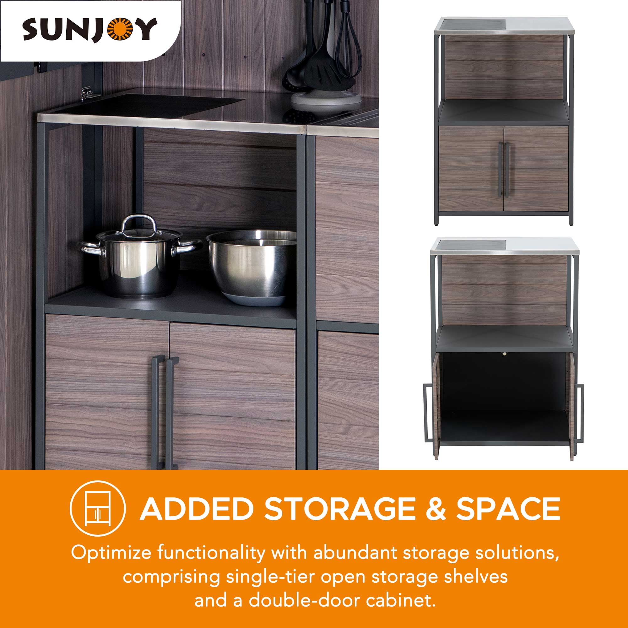 Sunjoy Outdoor Kitchen, 4-Pieces Grill Kitchen with Sink, Open Storage Shelf and Island Counter