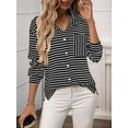 thumbnail image 5 of Womens Button Down Shirts Striped Classic Long Sleeve Collared Office Work Blouses Tops with Pocket Black S, 5 of 9
