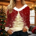 thumbnail image 2 of Feancey Christmas Tunic Tops for Women Fur Trim V Neck Long Sleeve Blouse Dressy Trendy Xmas Tree Graphic Tees Holiday Casual Loose Tshirts Red M, 2 of 5