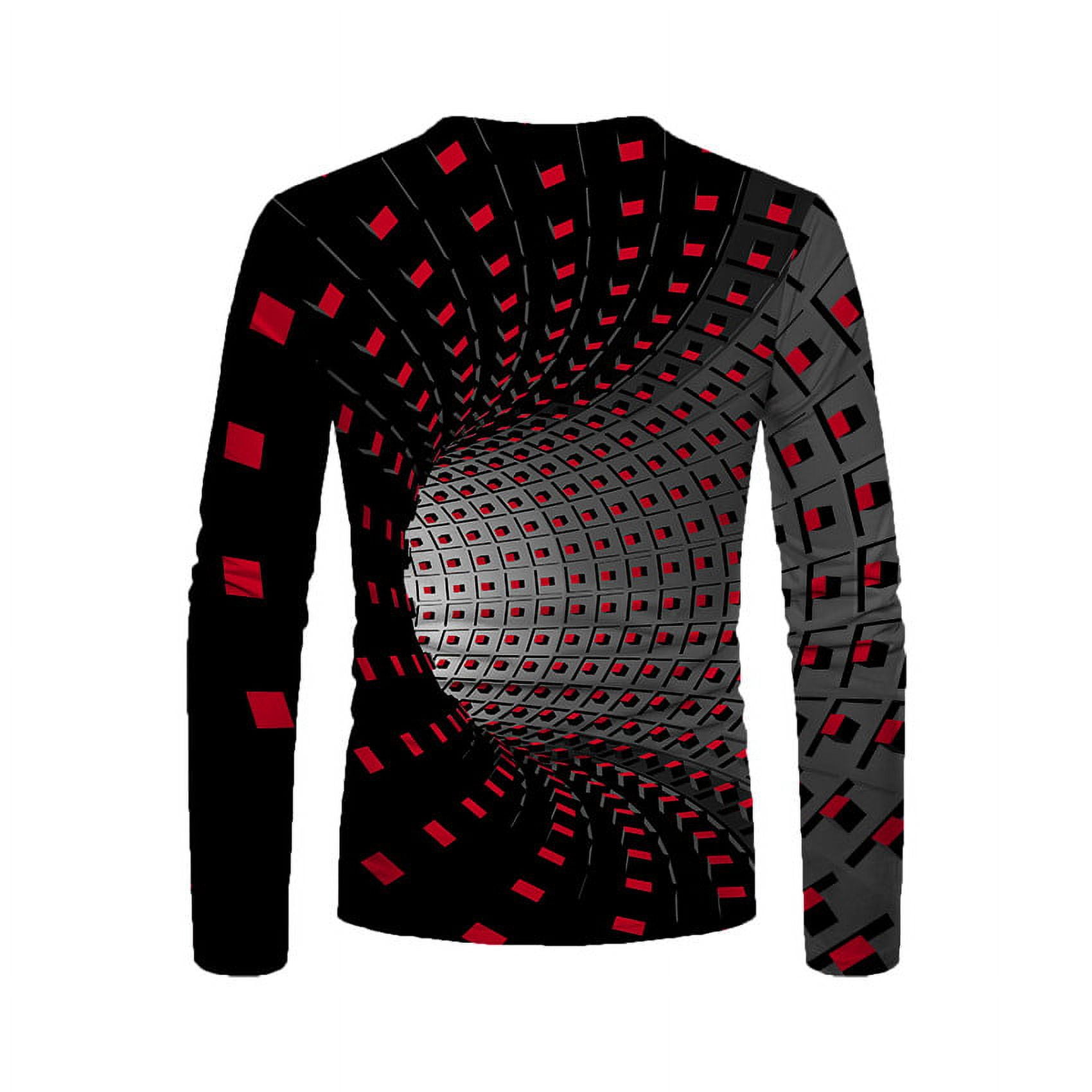 lcziwo Men's 3D Print Optical Illusion T-Shirt, Long Sleeve Casual