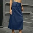 thumbnail image 2 of Denim Skirt for Women Stretch Cotton Mid Length Wash Fitted Jean Skirts Casual Work Office Long Front Slit Skirts Bodycon Washed Stretchy Hip Denim Skirts, 2 of 6
