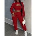 thumbnail image 4 of Women's Three-Piece Sportswear Set: Sexy Long-Sleeve Pullover Hoodie, Short Vest Top, Casual Pants Sports Set, 4 of 5