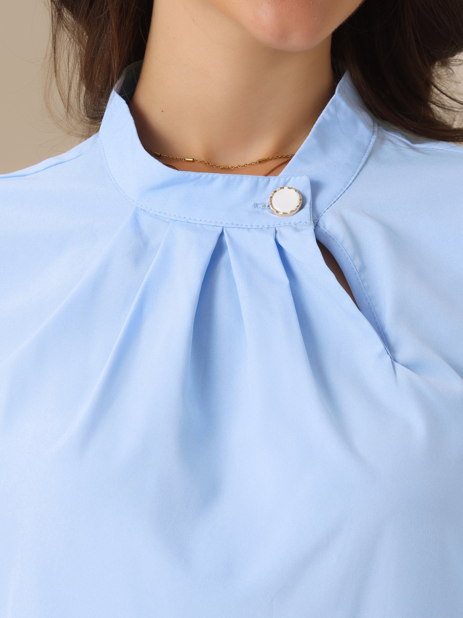 DARING DIVA Women's Stand Collar Ruched 3/4 Sleeve Blouses S Blue